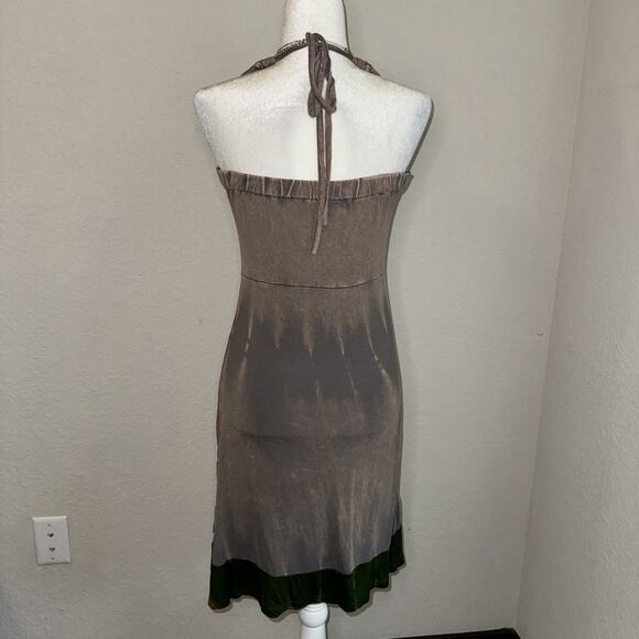 Rising International Halter Dress Womens Large Brown Green Floral Boho Summer - Picture 3 of 8